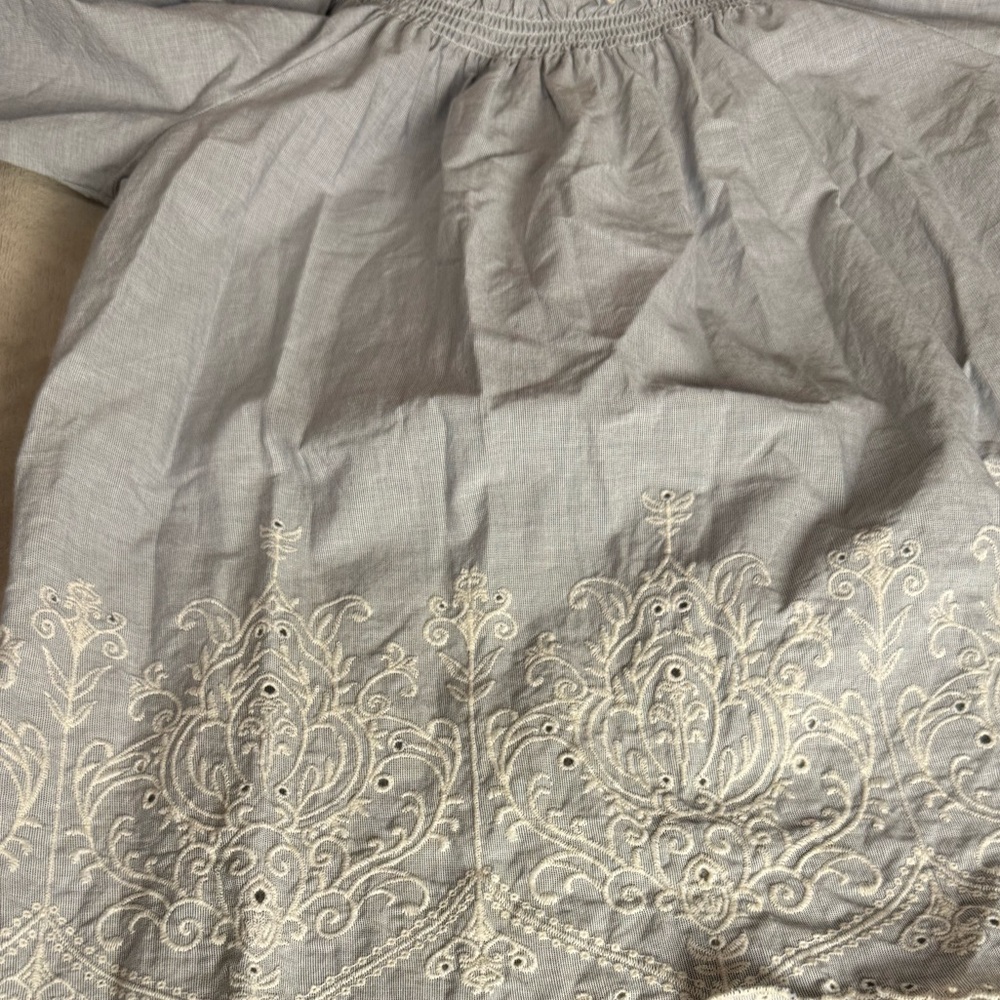 Stitch by Chenault Bluish Gray Romantic Off-Shoulder Lace Trim Boho Top - Size L - Picture 6 of 9